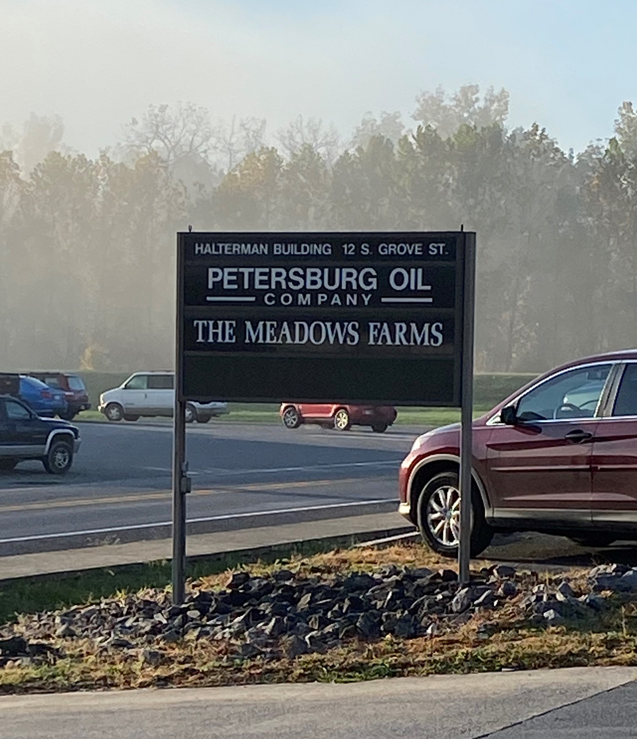 Sign for Petersburg Oil Company at the Halterman Building, 12 S Grove St -petersburgoil.com