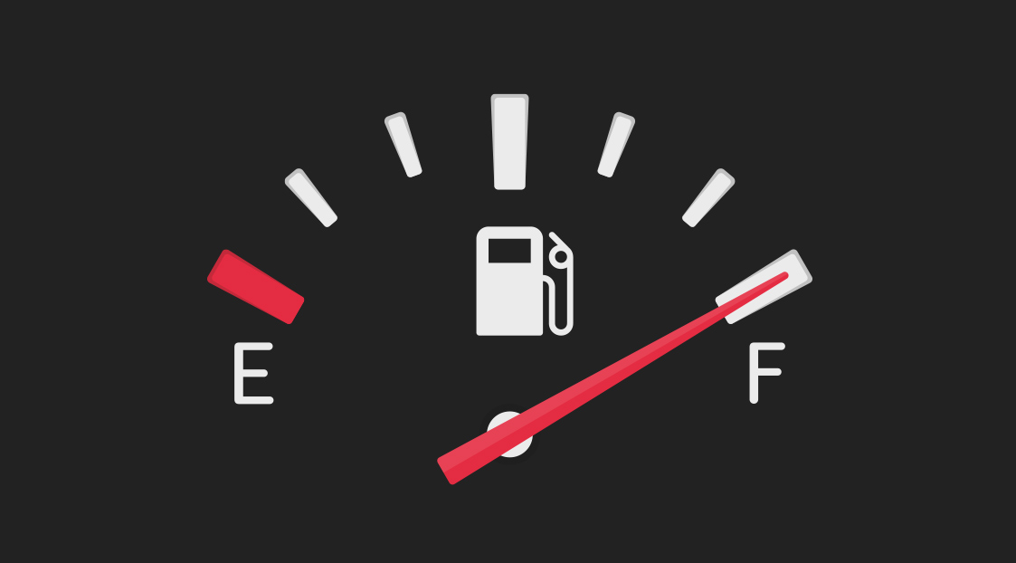 Fuel gauge showing a full tank of gas - petersburgoil.com
